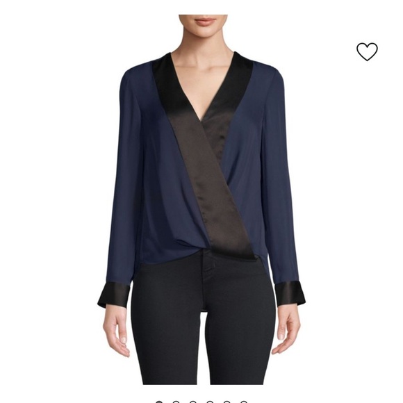 L’AGENCE Kyla Satin Silk  Trim Draped Blouse - Picture 8 of 12